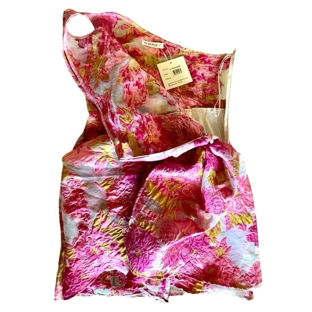 Reverse Brailey One Shoulder Pink Jacquard Wrap Mini Dress Size 10 NWT - Picture 8 of 11